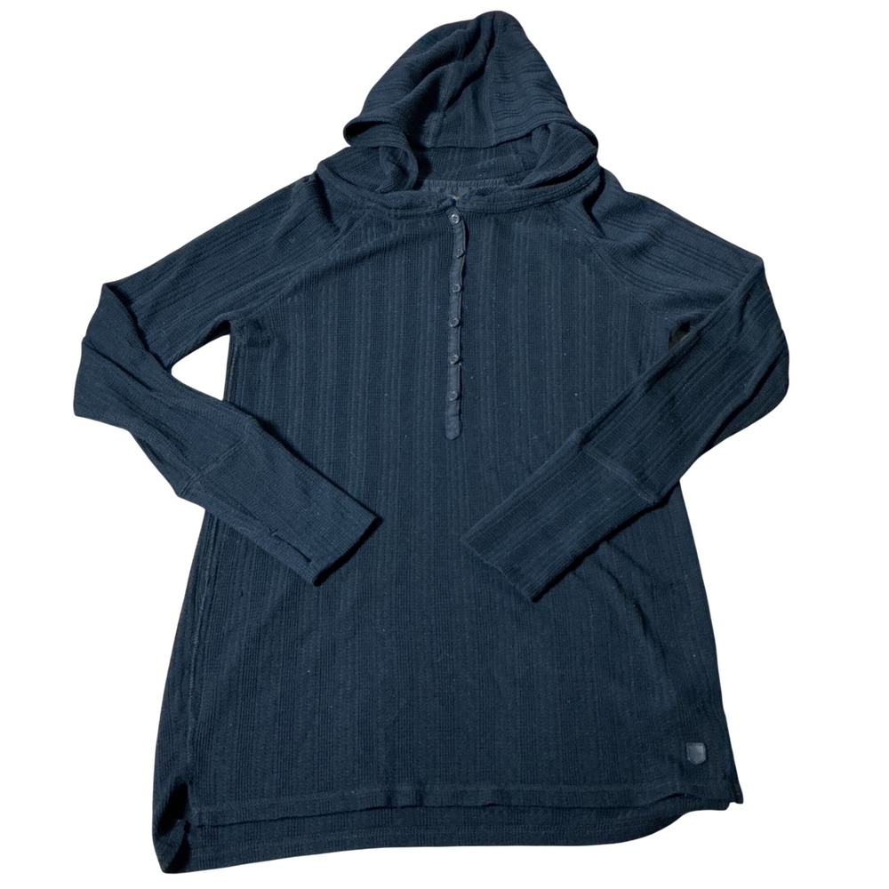 Burton Avocet Ribbed Henley Hoodie Womens Small Black Fleece Gorpcore Longline